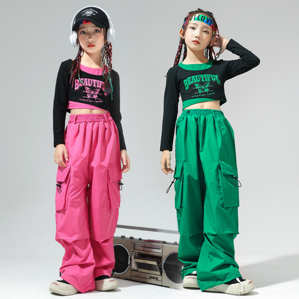 HIPHOP ビビッドカラー カーゴパンツセットアップ キッズダンス衣装