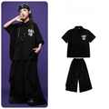 HIPHOP ブラックチャイナボタン ワイドパンツセットアップ キッズダンス衣装