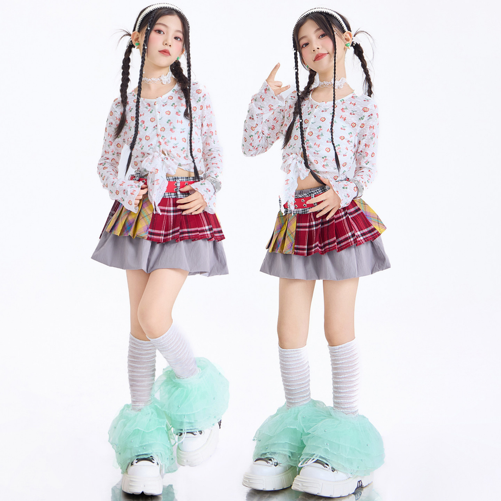GIRLS フルーツプリント グレーティアードスカートセットアップ キッズダンス衣装