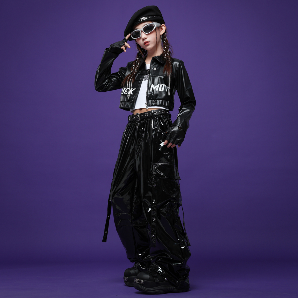 HIPHOP メタリックレザー カーゴセットアップ キッズダンス衣装