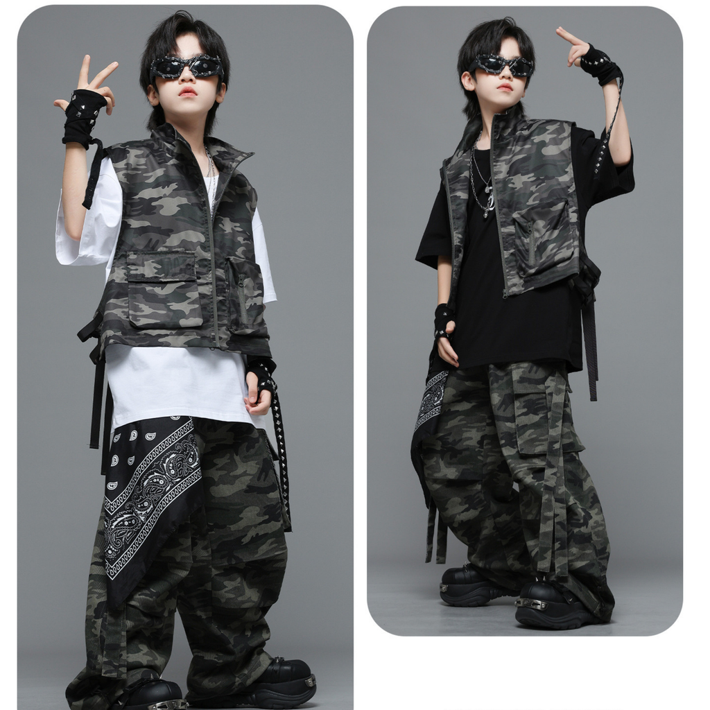 HIPHOP カモフラージュ ワイドパンツセットアップ キッズダンス衣装