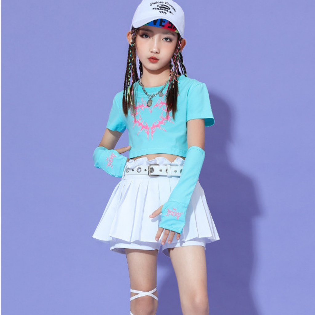 K-POP グラフィックトップス スカートセットアップ キッズダンス衣装
