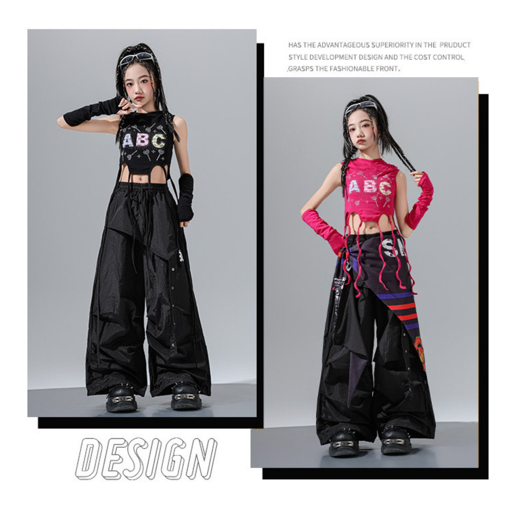 HIPHOP ABCグリッター ワイドパンツセットアップ キッズダンス衣装