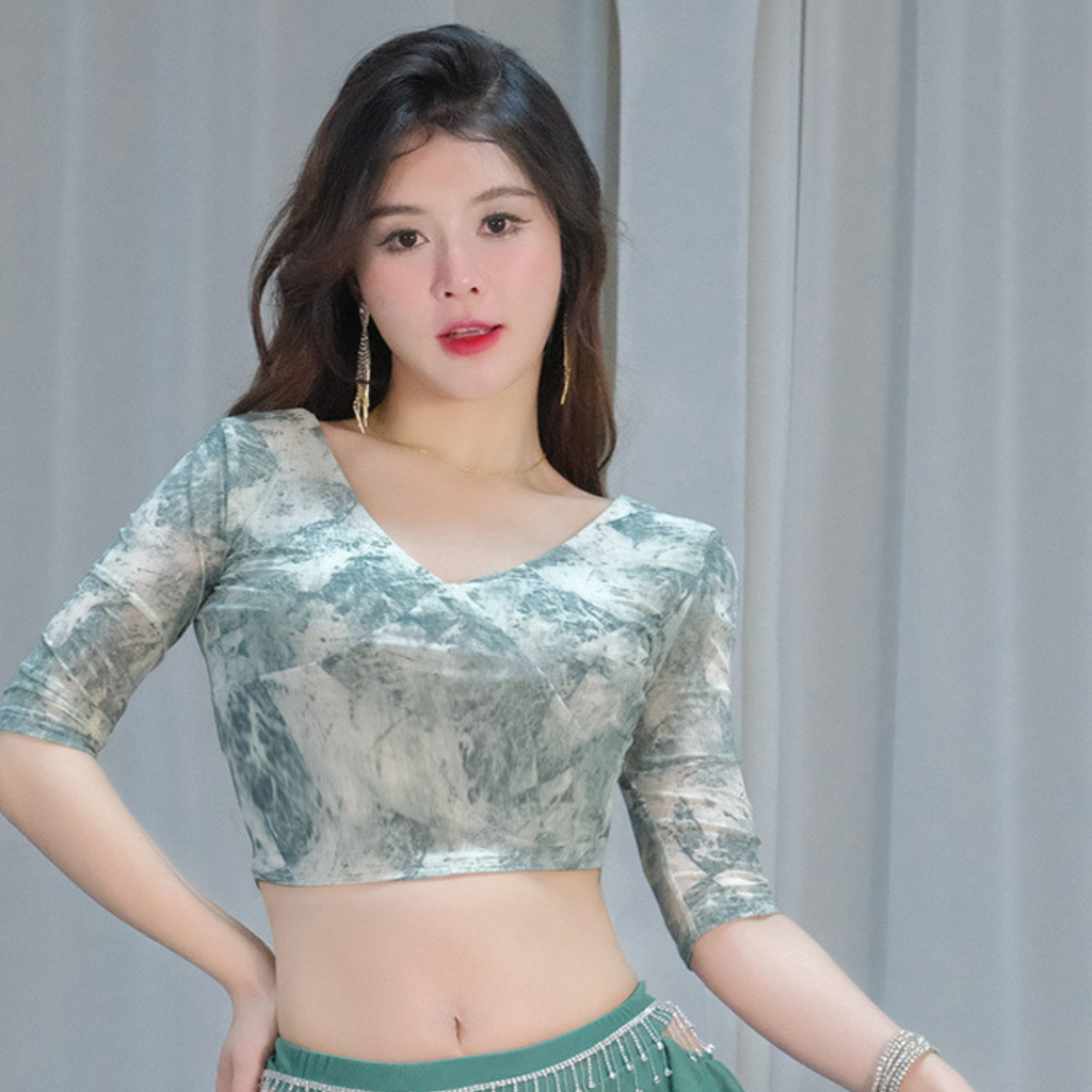 ベリーダンス　レッスンウェア　Vネックフラワー