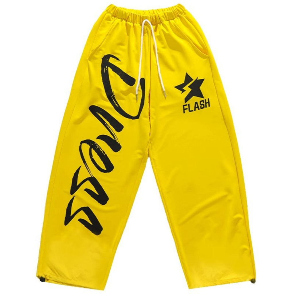 HIPHOP ブラックイエロー ワイドパンツセットアップ キッズダンス衣装