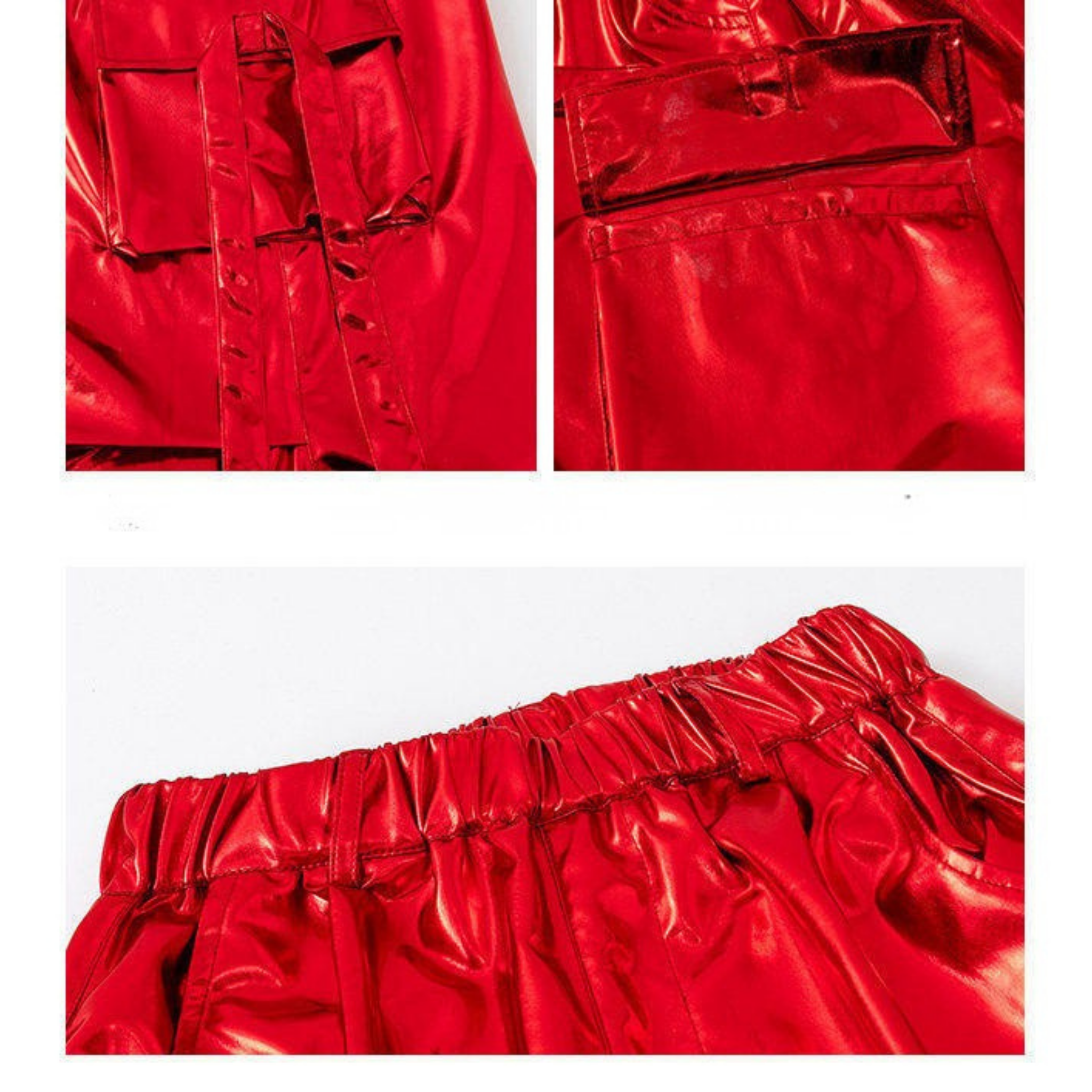 GIRLS ブラックフェザー レッドメタリックカーゴセットアップ キッズダンス衣装