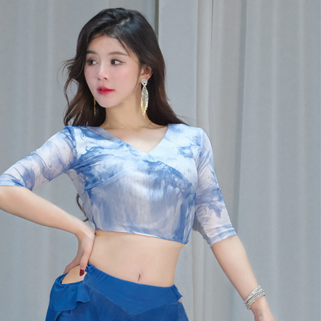 ベリーダンス　レッスンウェア　Vネックフラワー