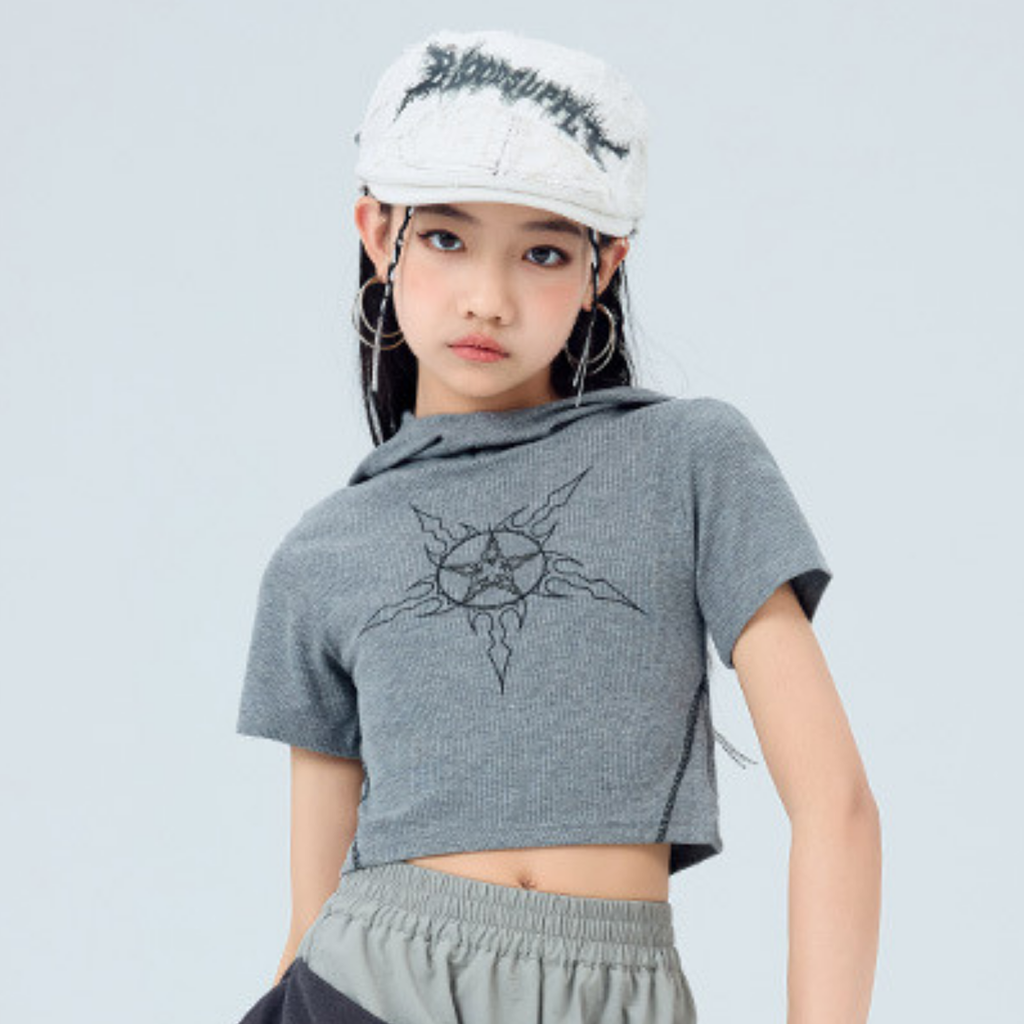 STREET グレーフード ワイドパンツセットアップ キッズダンス衣装