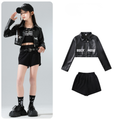 GIRLS ブラックレザーライク ショートパンツセットアップ キッズダンス衣装