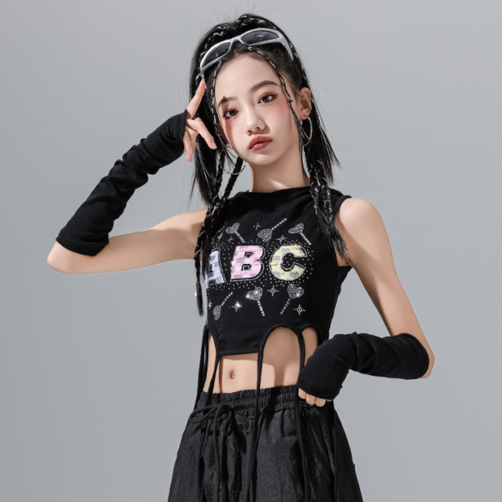 HIPHOP ABCグリッター ワイドパンツセットアップ キッズダンス衣装