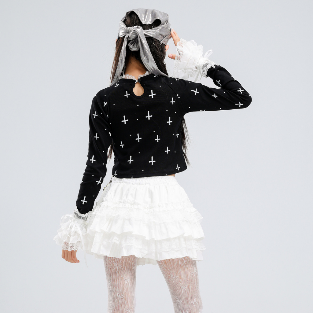 GIRLS ブラックハート ホワイトティアードスカートセットアップ キッズダンス衣装 商品画像8
