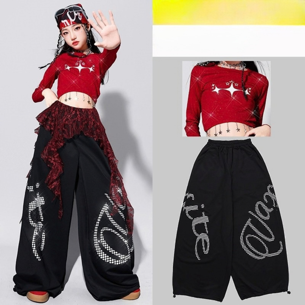 HIPHOP レッドクロップトップ グラフィックワイドパンツ セットアップ 商品画像1
