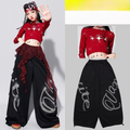 HIPHOP レッドクロップトップ グラフィックワイドパンツ セットアップ 商品画像1