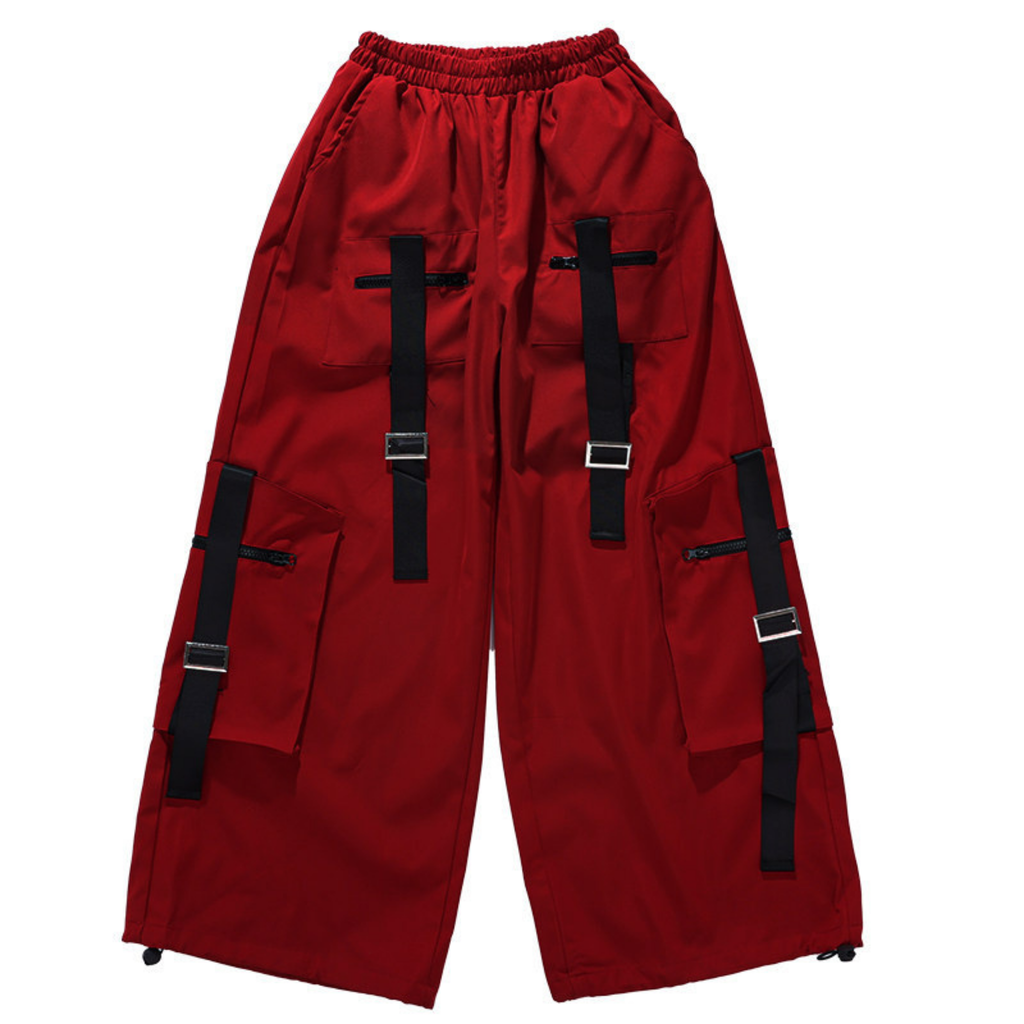 HIPHOP レッドストラップ カーゴパンツセットアップ キッズダンス衣装