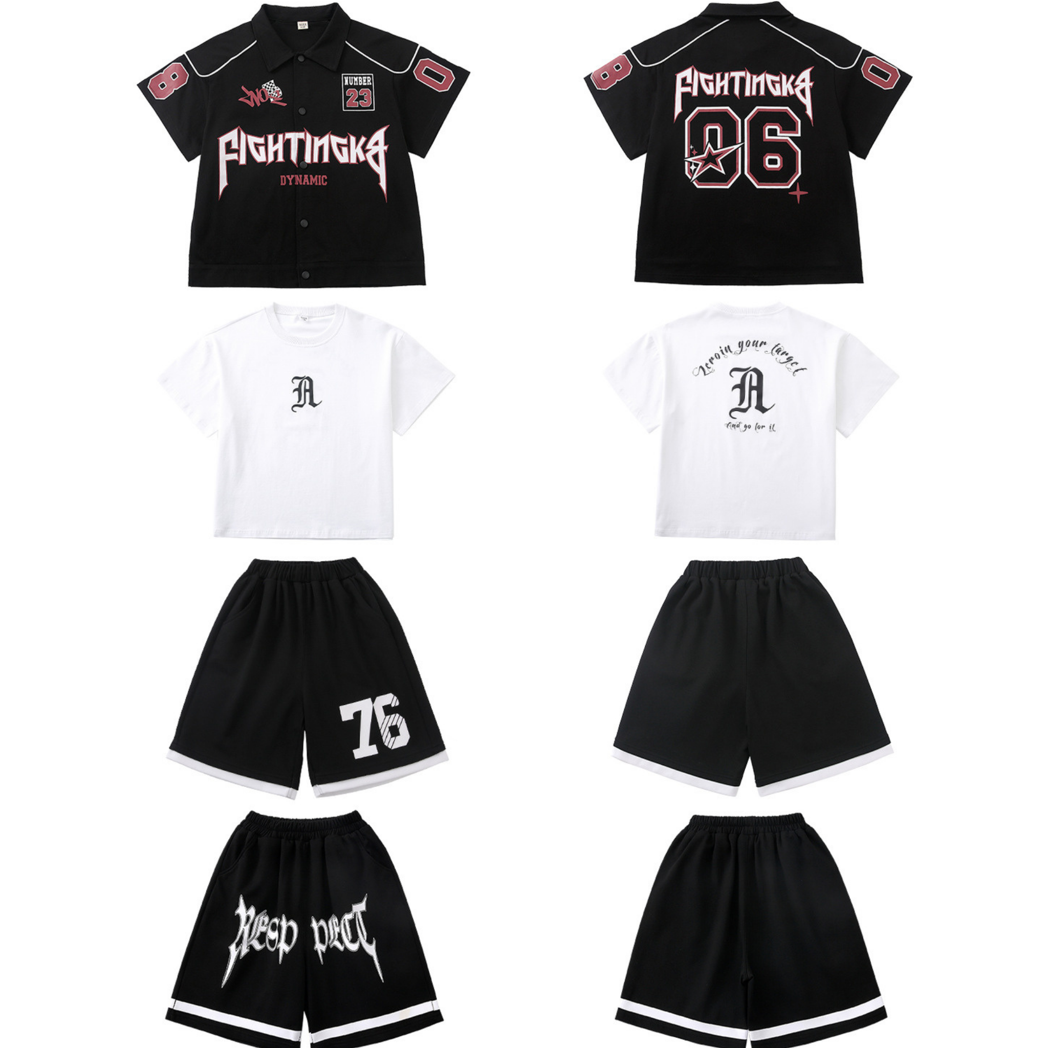 HIPHOP ブラックナンバー ハーフパンツセットアップ キッズダンス衣装