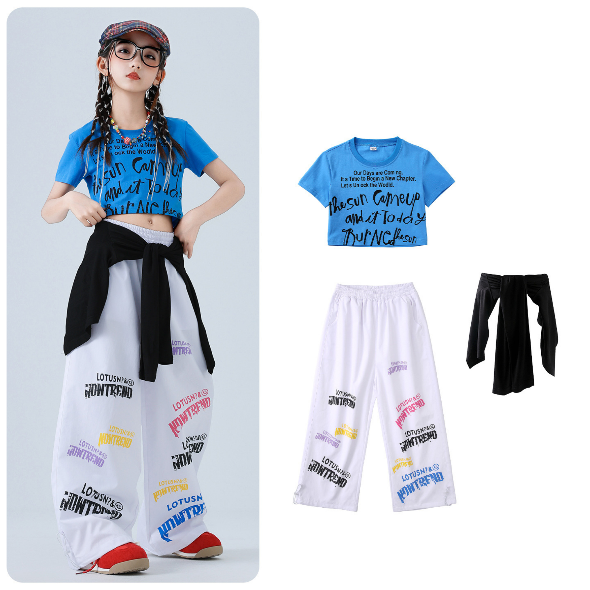 HIPHOP グラフィックTシャツ ワイドパンツセットアップ キッズダンス衣装