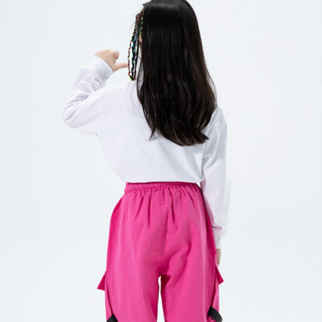 GIRLS ビビッドピンク カーゴセットアップ キッズダンス衣装