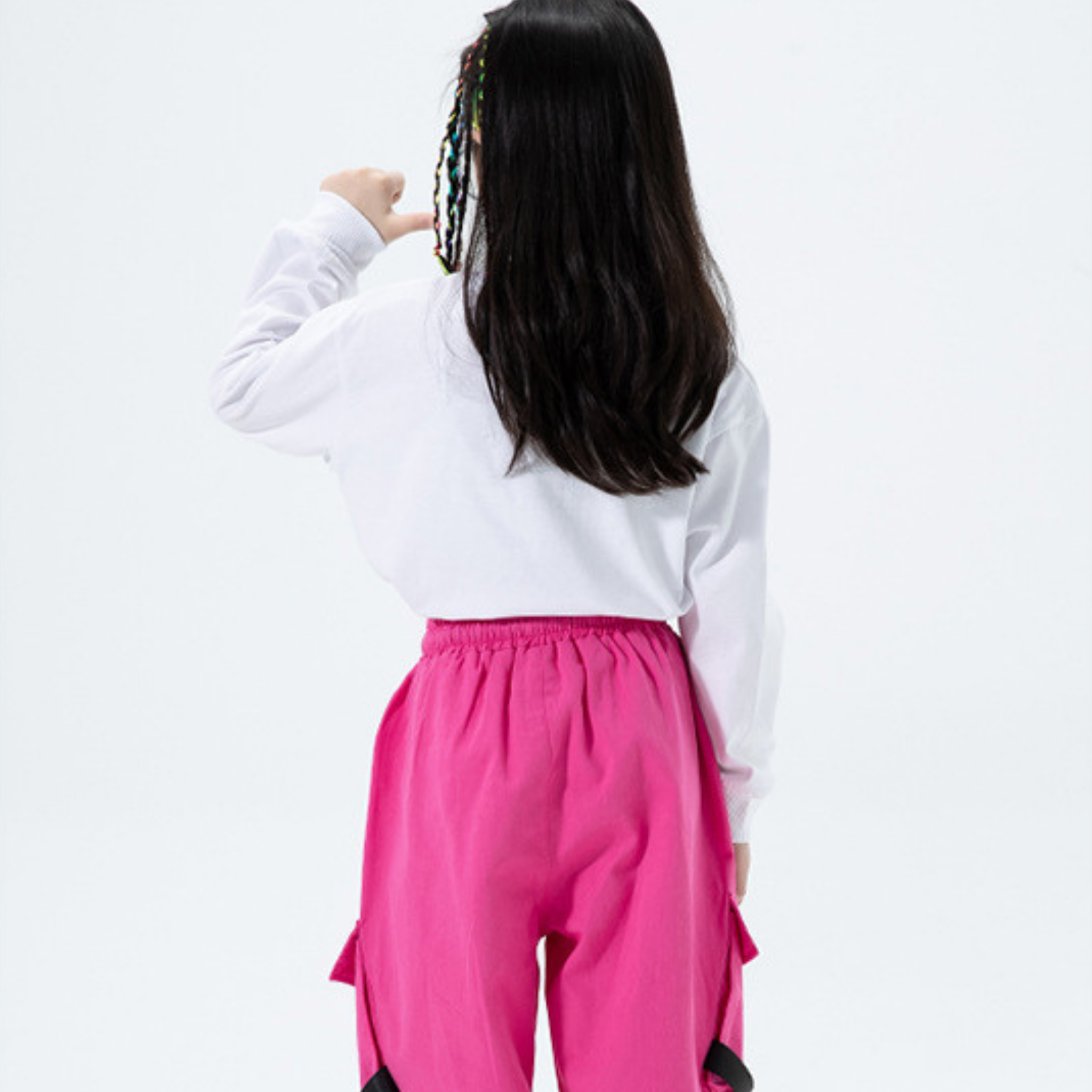 GIRLS ビビッドピンク カーゴセットアップ キッズダンス衣装