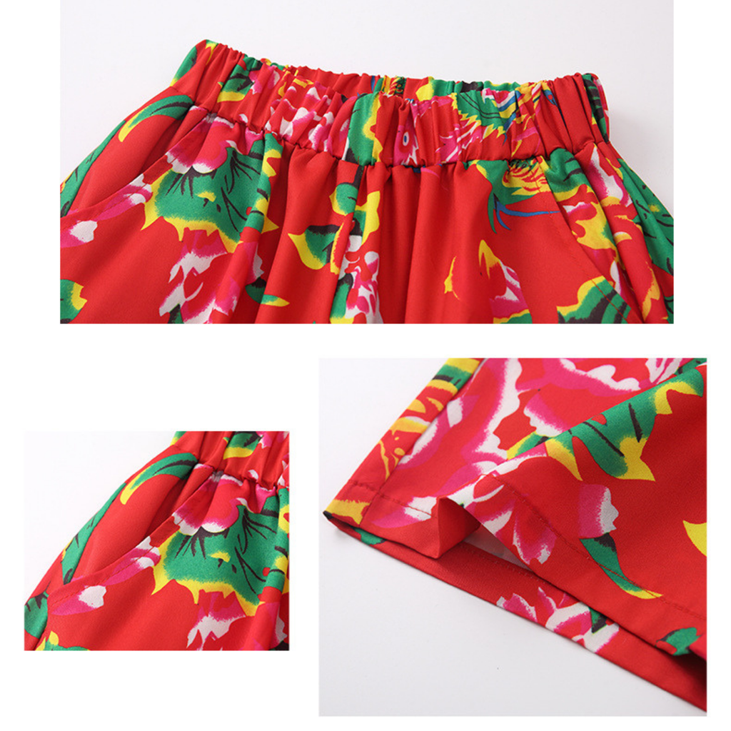 HIPHOP レッドフラワー セットアップ キッズダンス衣装
