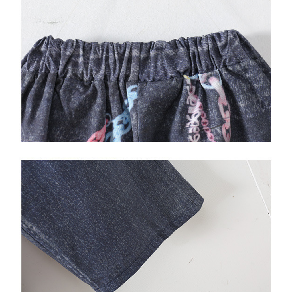 GIRLS ピンクレオパード チェーンデニムワイドパンツセットアップ キッズダンス衣装