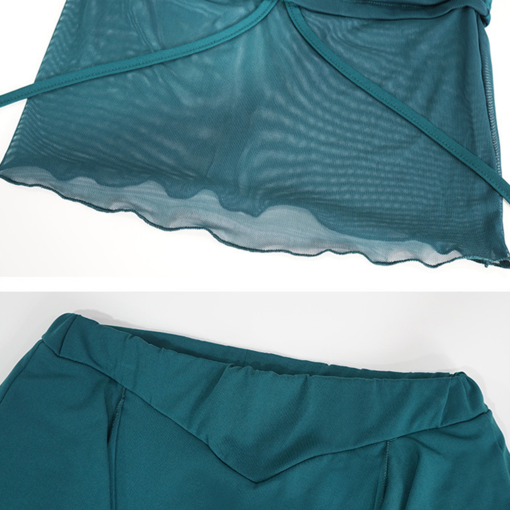 ベリーダンス　レッスンウェア　リボン　ベルスリーブ