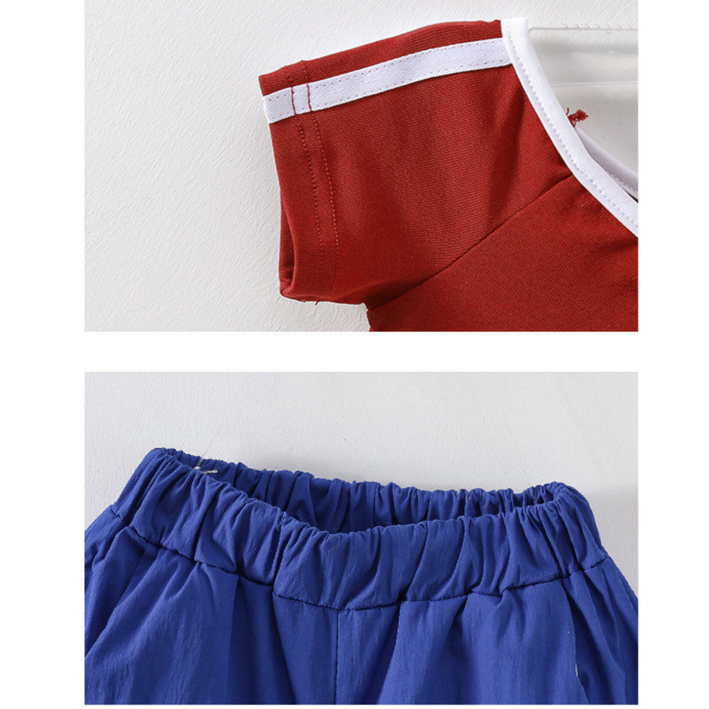 GIRLS レッドナンバー ブルーカーゴセットアップ キッズダンス衣装