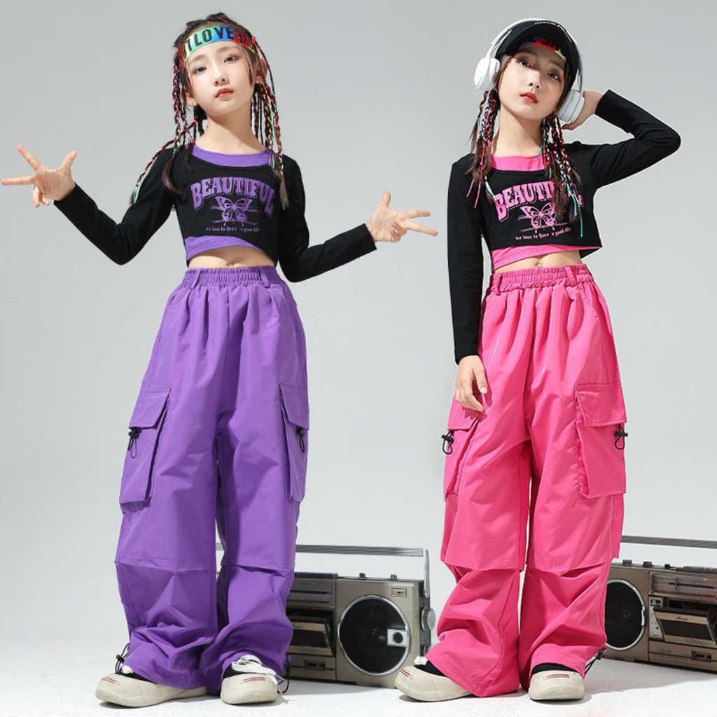 HIPHOP ビビッドカラー カーゴパンツセットアップ キッズダンス衣装