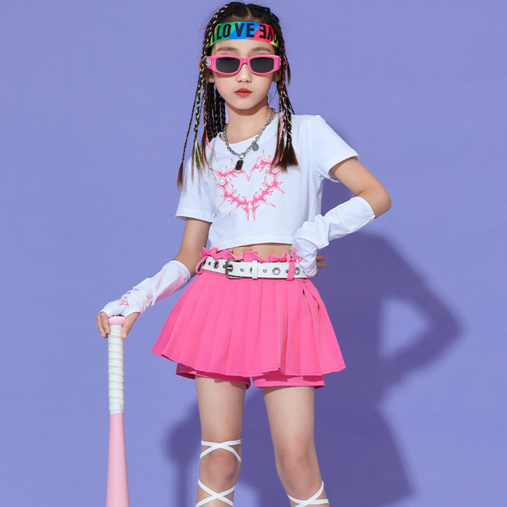 K-POP グラフィックトップス スカートセットアップ キッズダンス衣装