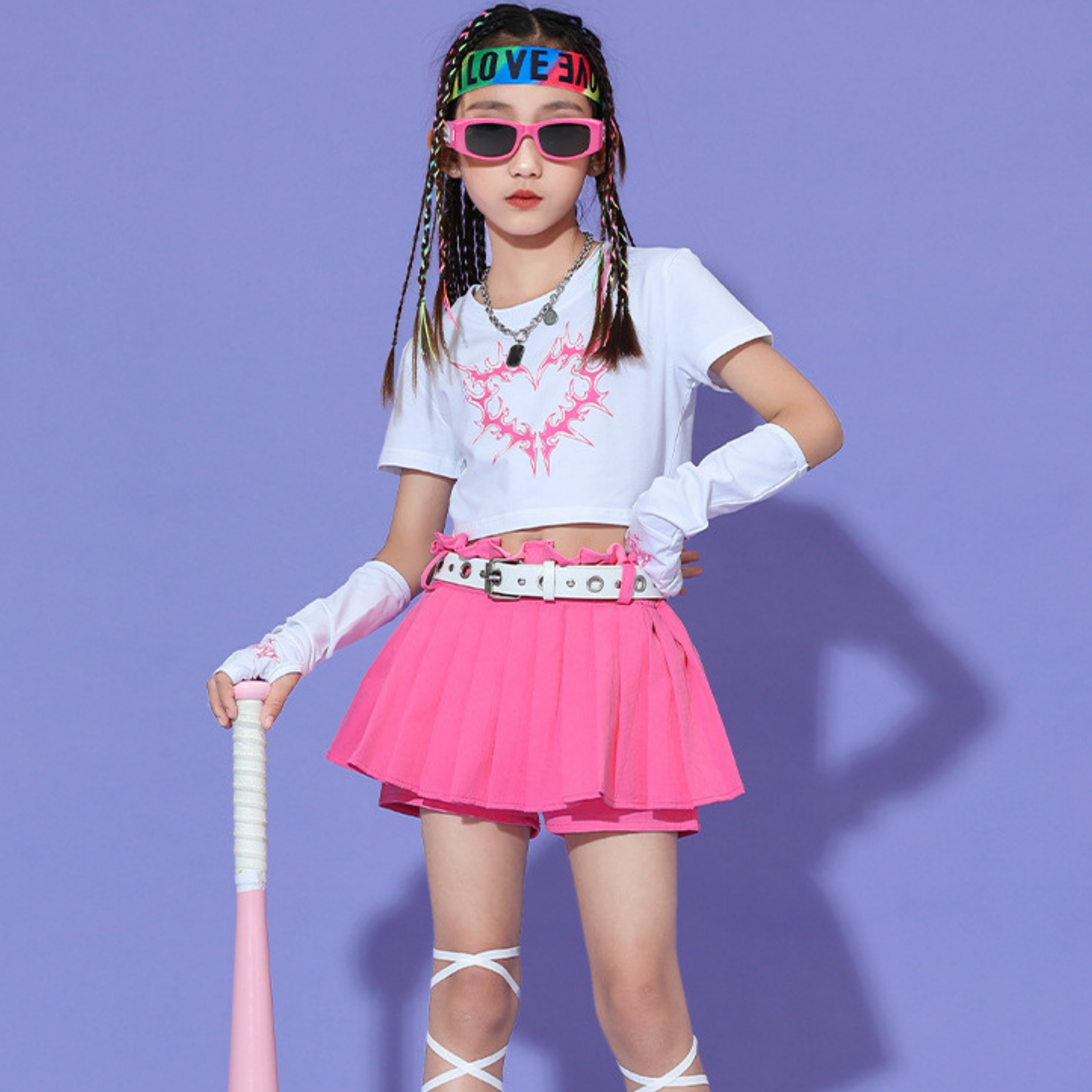 K-POP グラフィックトップス スカートセットアップ キッズダンス衣装