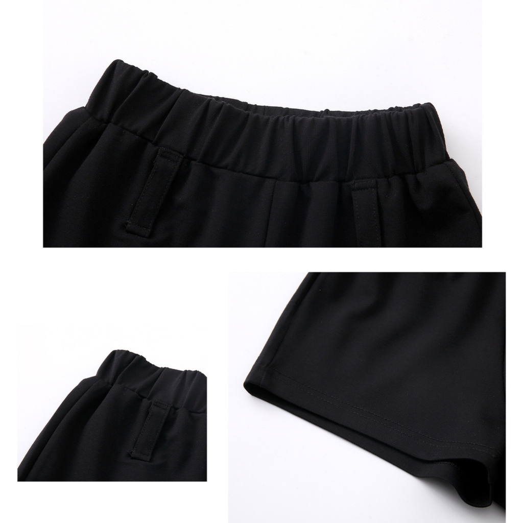GIRLS ブラックレザーライク ショートパンツセットアップ キッズダンス衣装