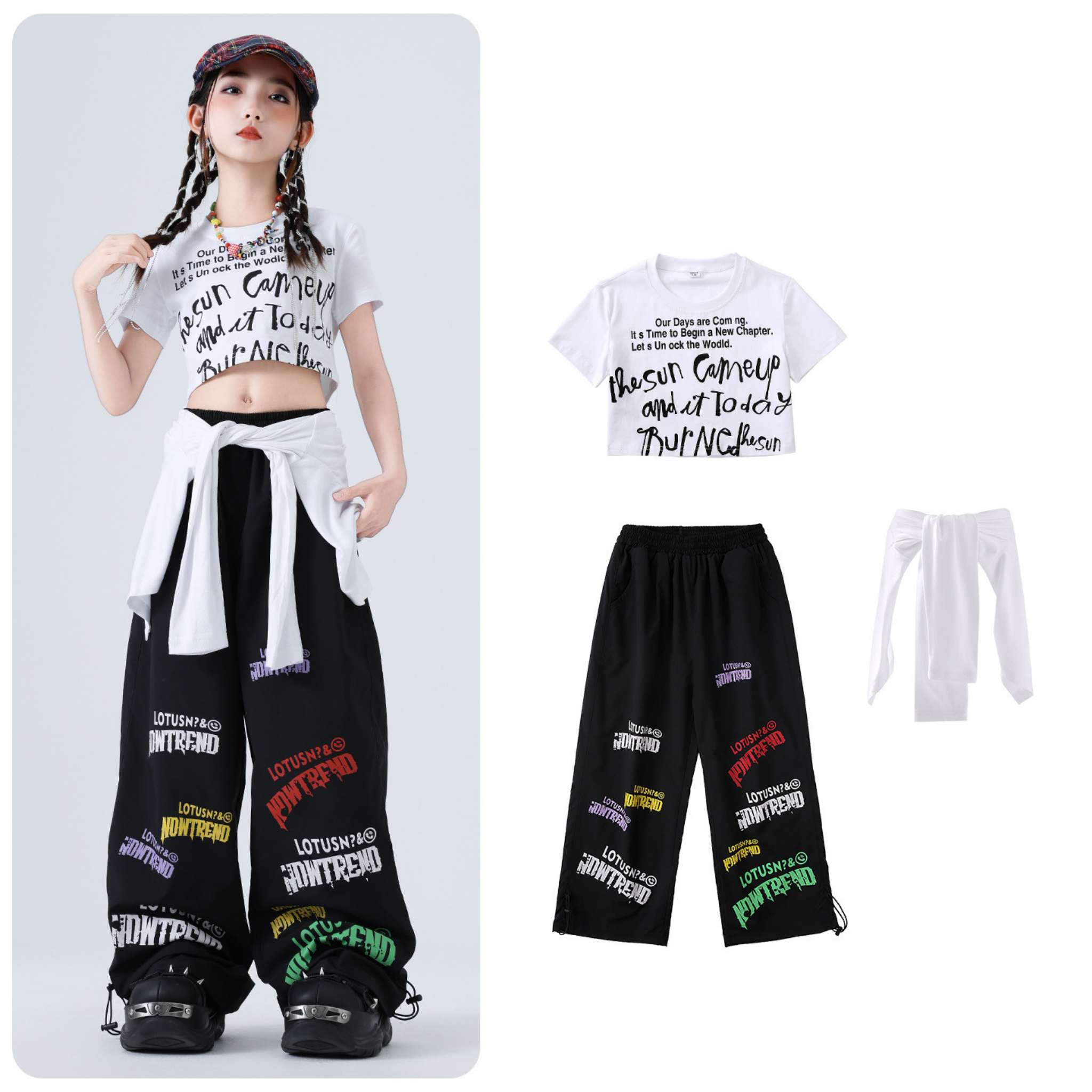 HIPHOP グラフィックTシャツ ワイドパンツセットアップ キッズダンス衣装
