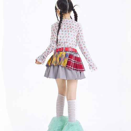 GIRLS フルーツプリント グレーティアードスカートセットアップ キッズダンス衣装