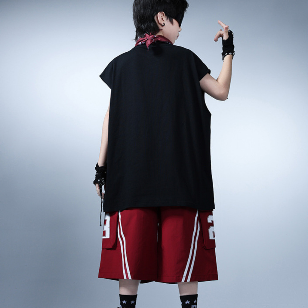 HIPHOP ブラックスタッズ レッドセットアップ キッズダンス衣装