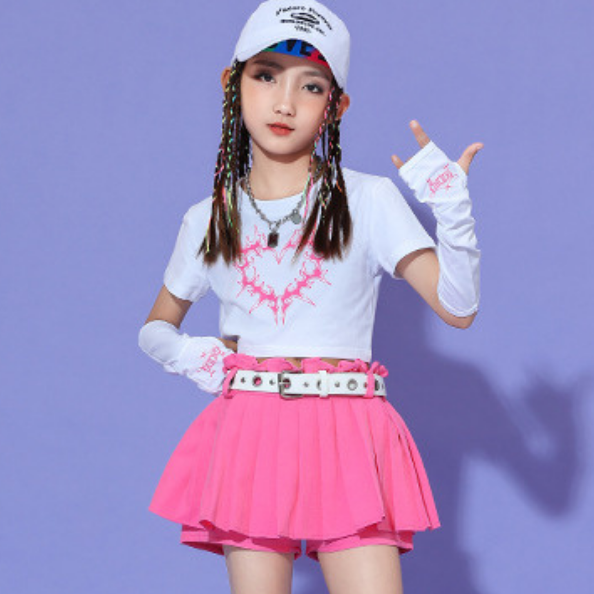 K-POP グラフィックトップス スカートセットアップ キッズダンス衣装