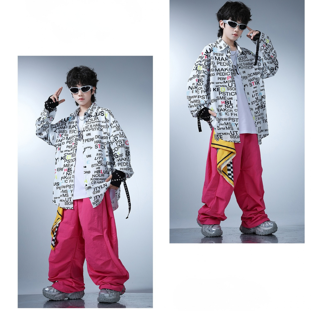 STREET モノグラフィック ピンクワイドパンツセットアップ キッズダンス衣装 商品画像11