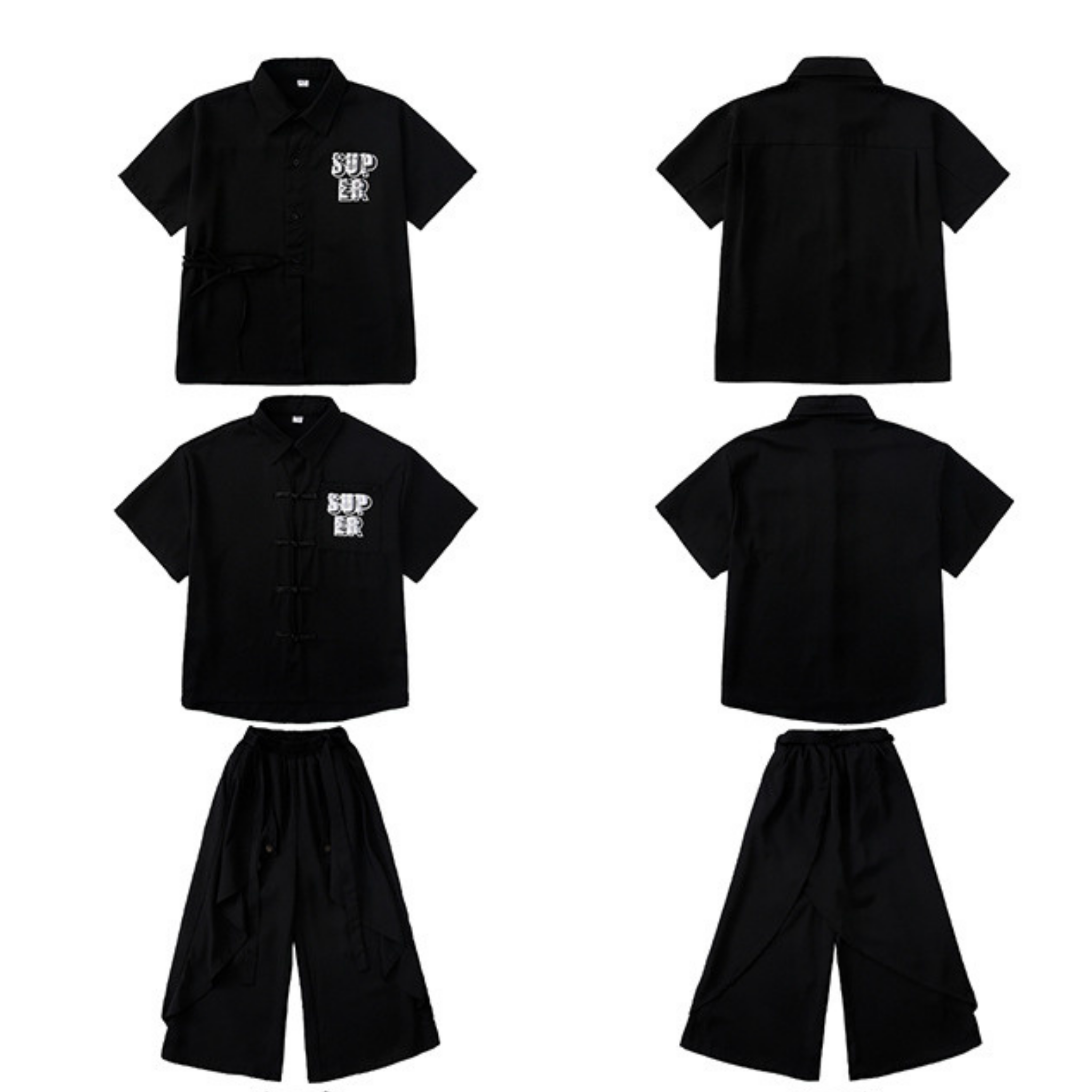 HIPHOP ブラックチャイナボタン ワイドパンツセットアップ キッズダンス衣装