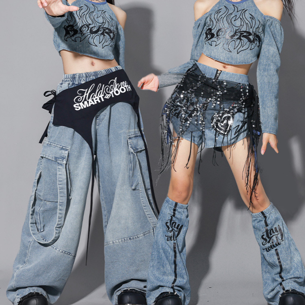 HIPHOP デニムグラフィック セットアップ キッズダンス衣装