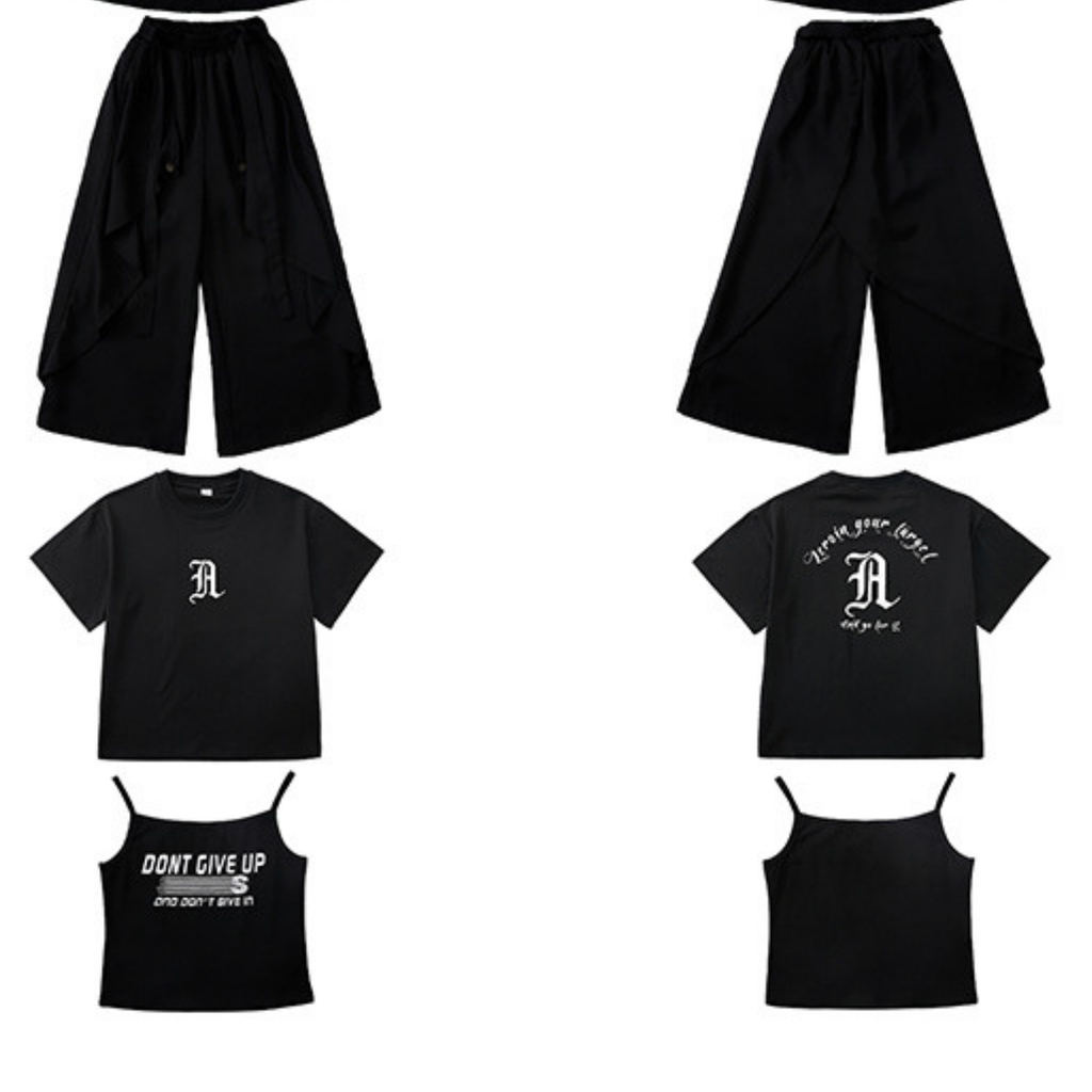 HIPHOP ブラックチャイナボタン ワイドパンツセットアップ キッズダンス衣装