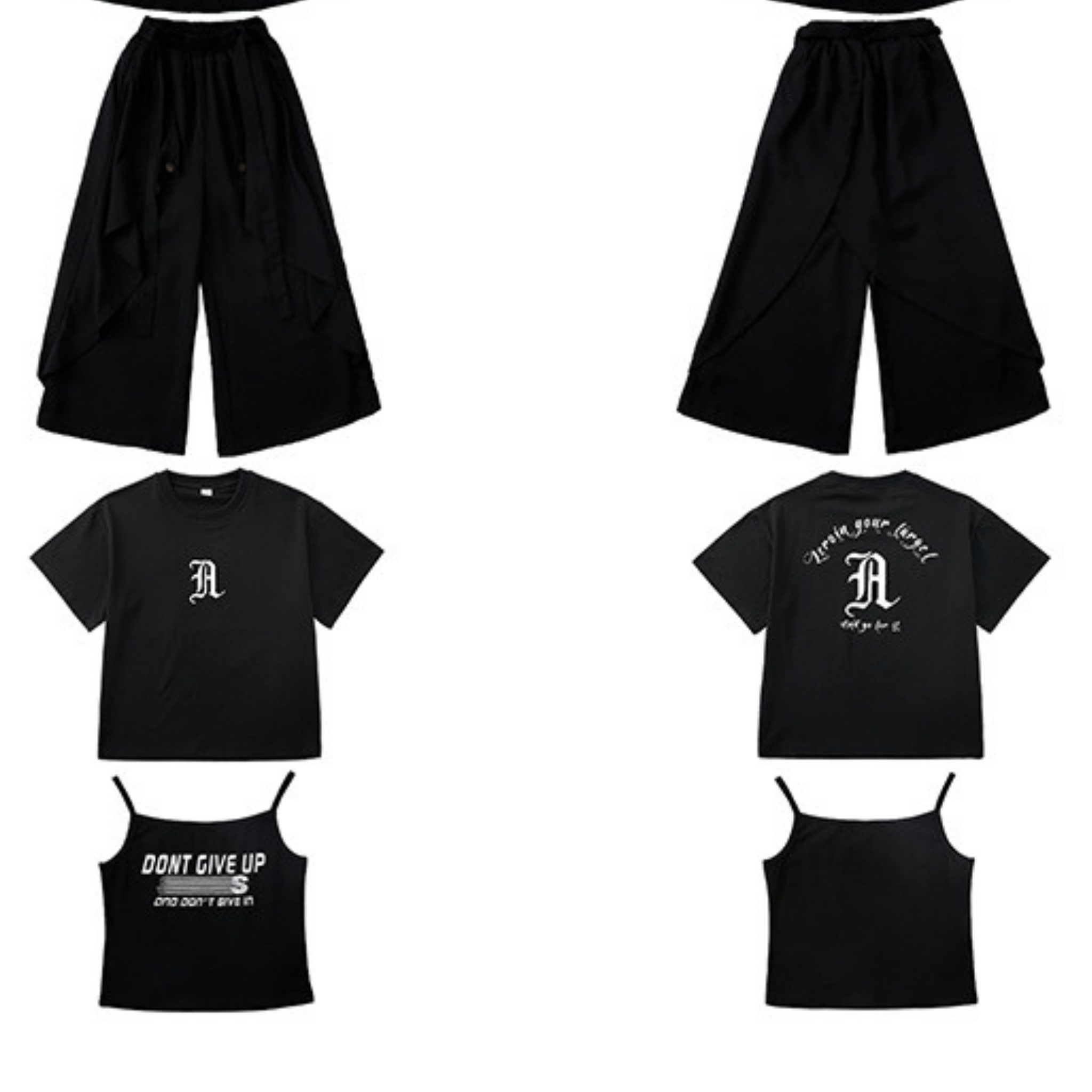 HIPHOP ブラックチャイナボタン ワイドパンツセットアップ キッズダンス衣装