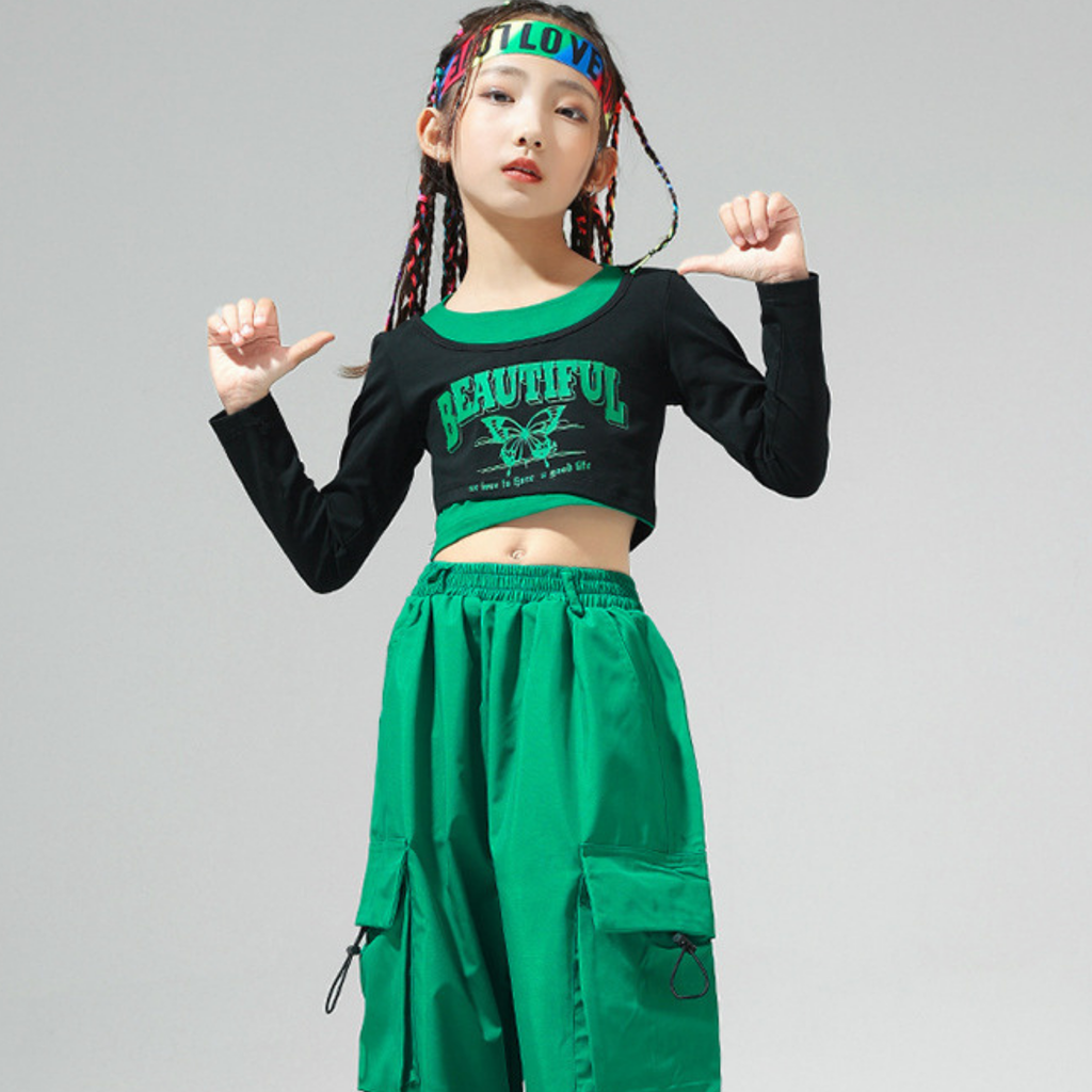 HIPHOP ビビッドカラー カーゴパンツセットアップ キッズダンス衣装