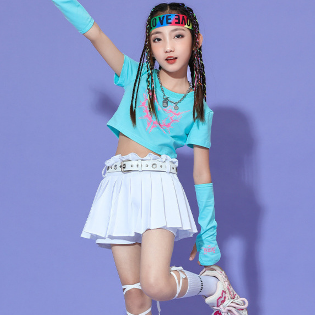 K-POP グラフィックトップス スカートセットアップ キッズダンス衣装
