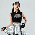 K-POP メタリックシルバー スカートセットアップ キッズダンス衣装