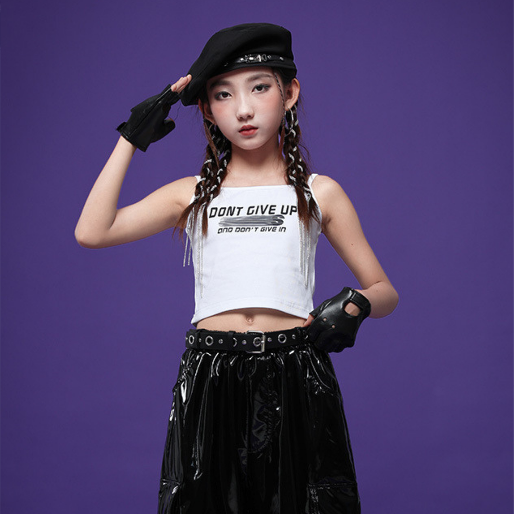 HIPHOP メタリックレザー カーゴセットアップ キッズダンス衣装