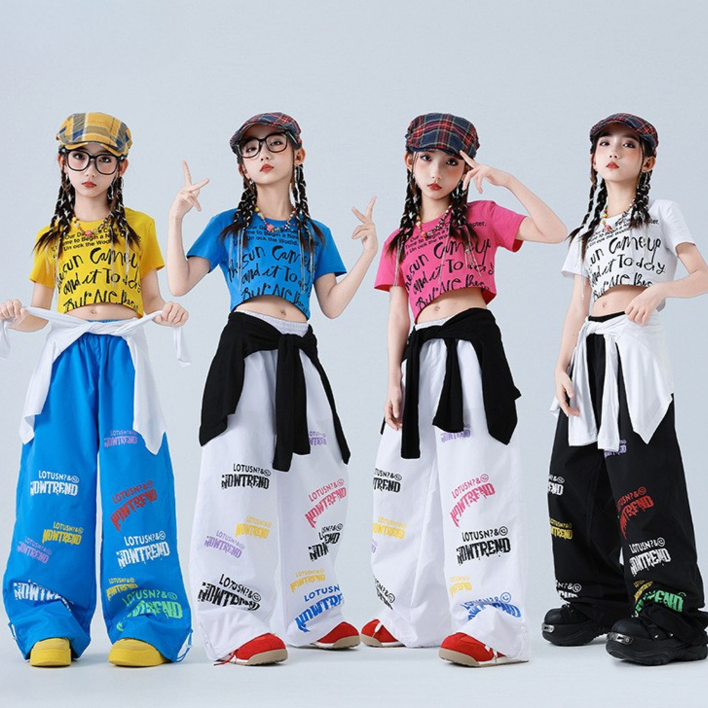 HIPHOP グラフィックTシャツ ワイドパンツセットアップ キッズダンス衣装
