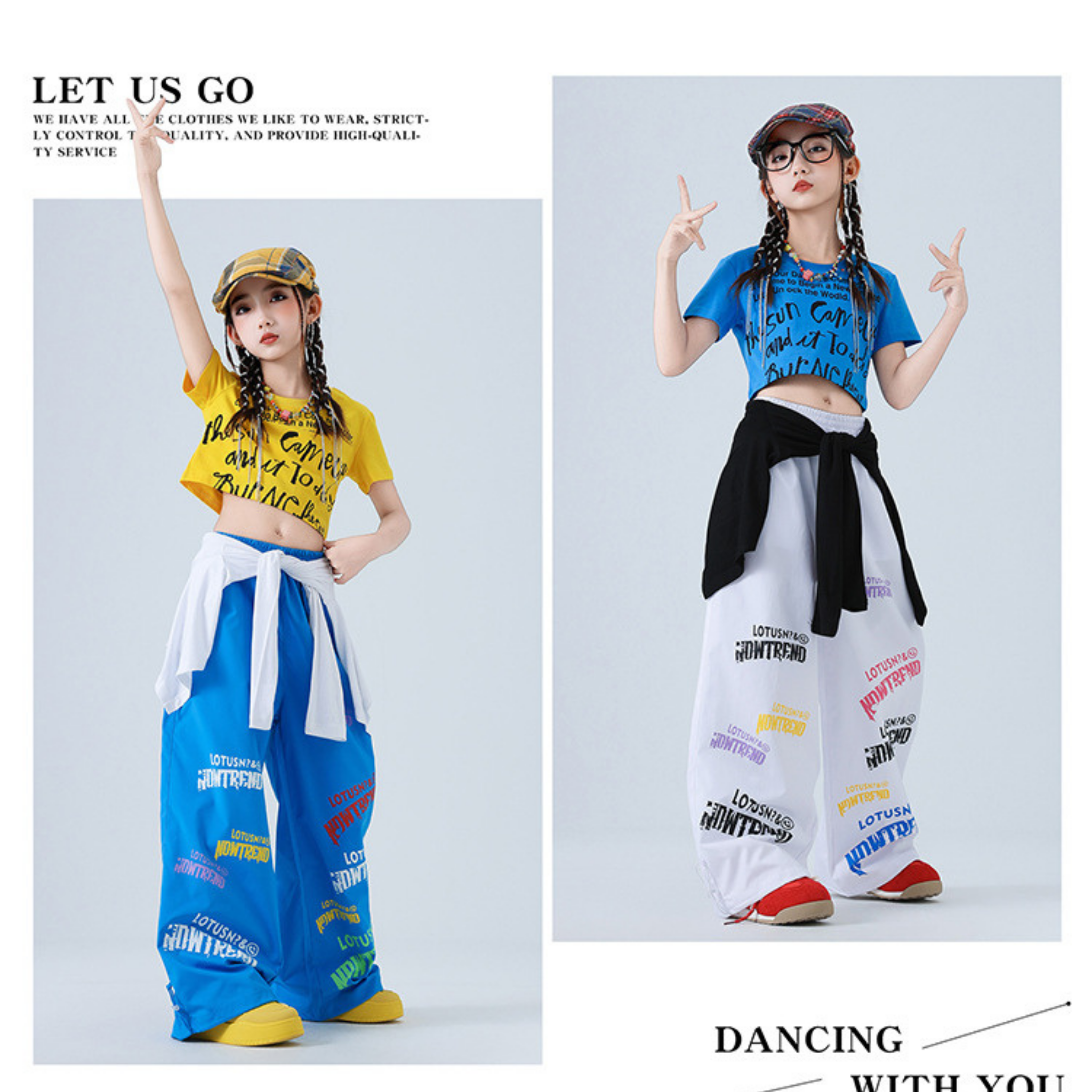HIPHOP グラフィックTシャツ ワイドパンツセットアップ キッズダンス衣装