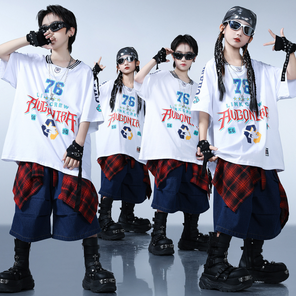HIPHOP グラフィックTシャツ デニムカーゴセットアップ キッズダンス衣装