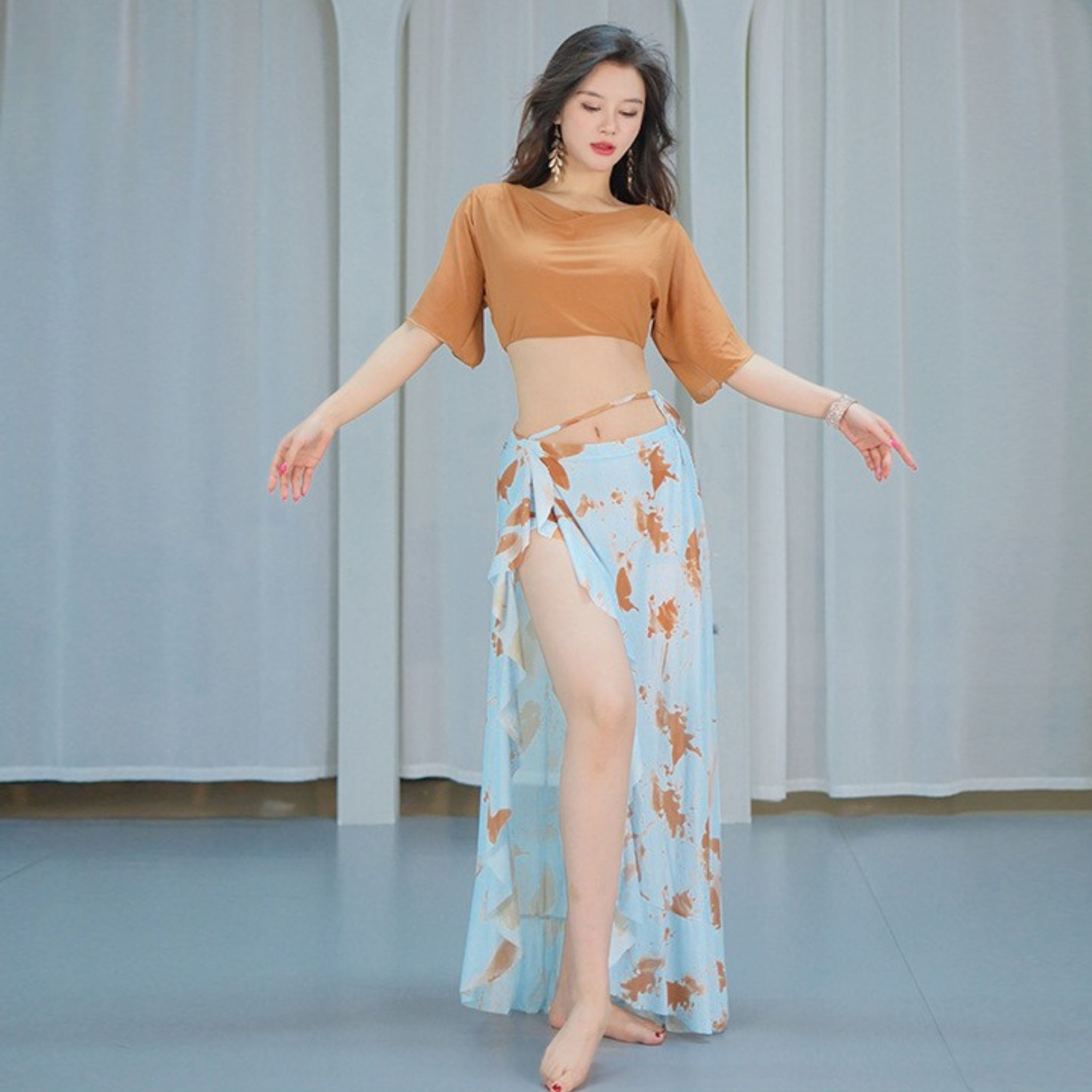 ベリーダンス　レッスンウェア　フレンチメッシュ