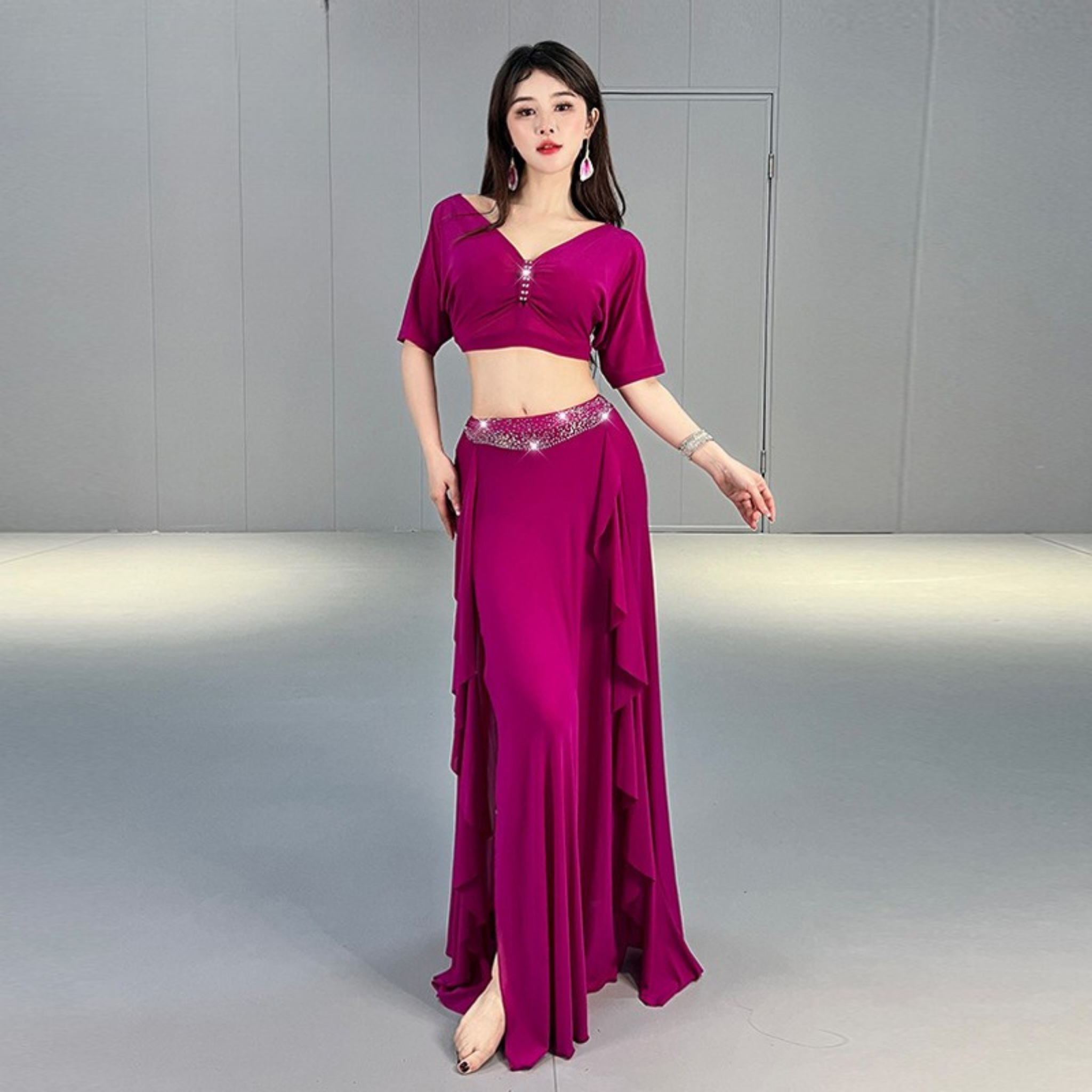 ベリーダンス　レッスンウェア　ラインストーン