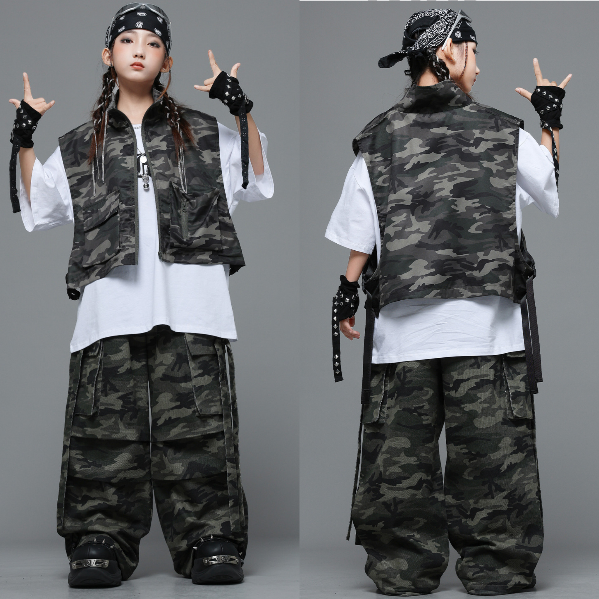 HIPHOP カモフラージュ ワイドパンツセットアップ キッズダンス衣装