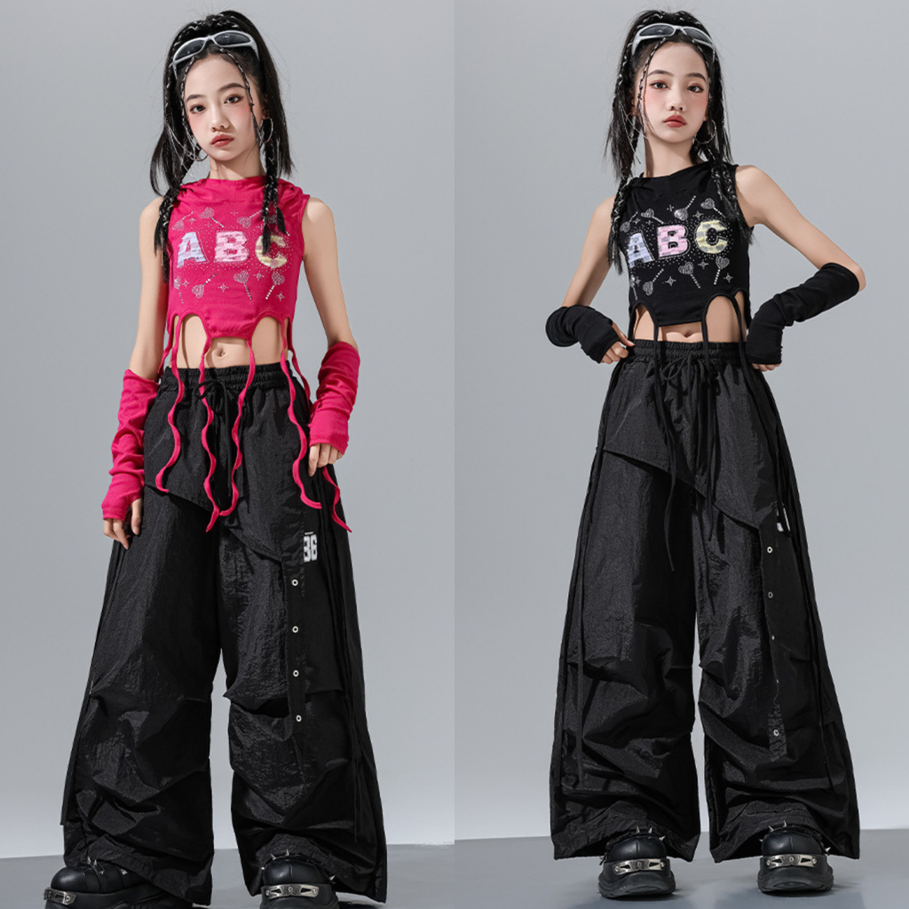 HIPHOP ABCグリッター ワイドパンツセットアップ キッズダンス衣装